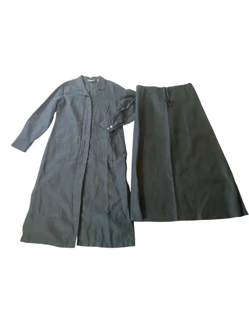 Kate Hill 100% Linen Long Jacket & Skirt Set Dark Gray Large - Picture 1 of 16